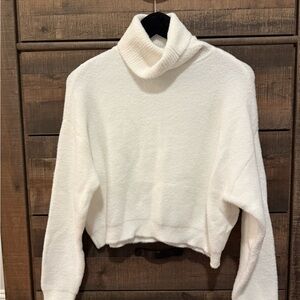 Zara Cropped Soft White Cowl Neck Sweater